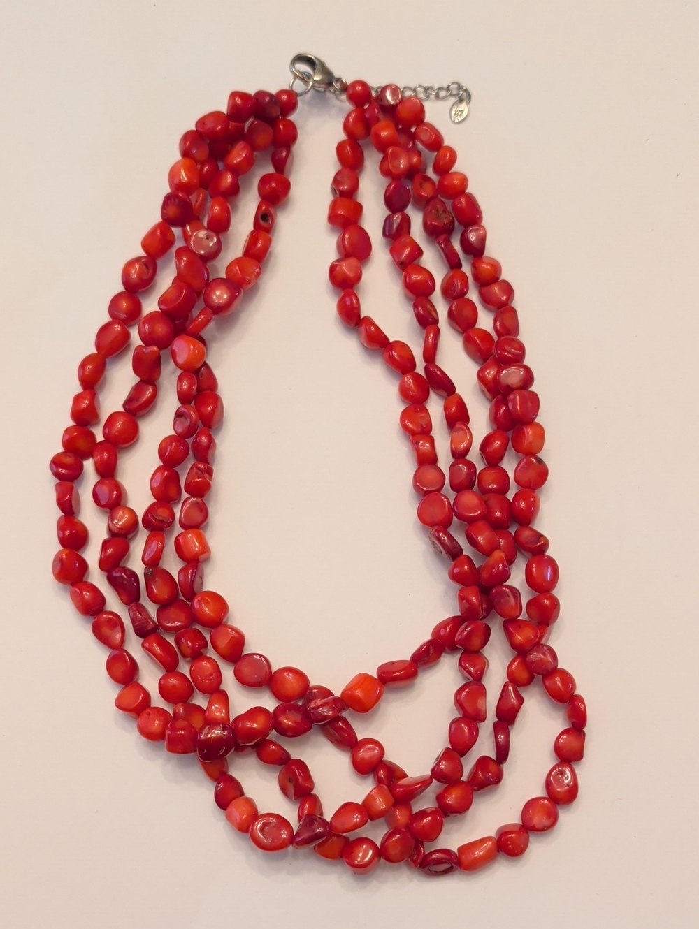 Lucas Lameth Red Coral Beads Sterling Silver Clasp Necklace